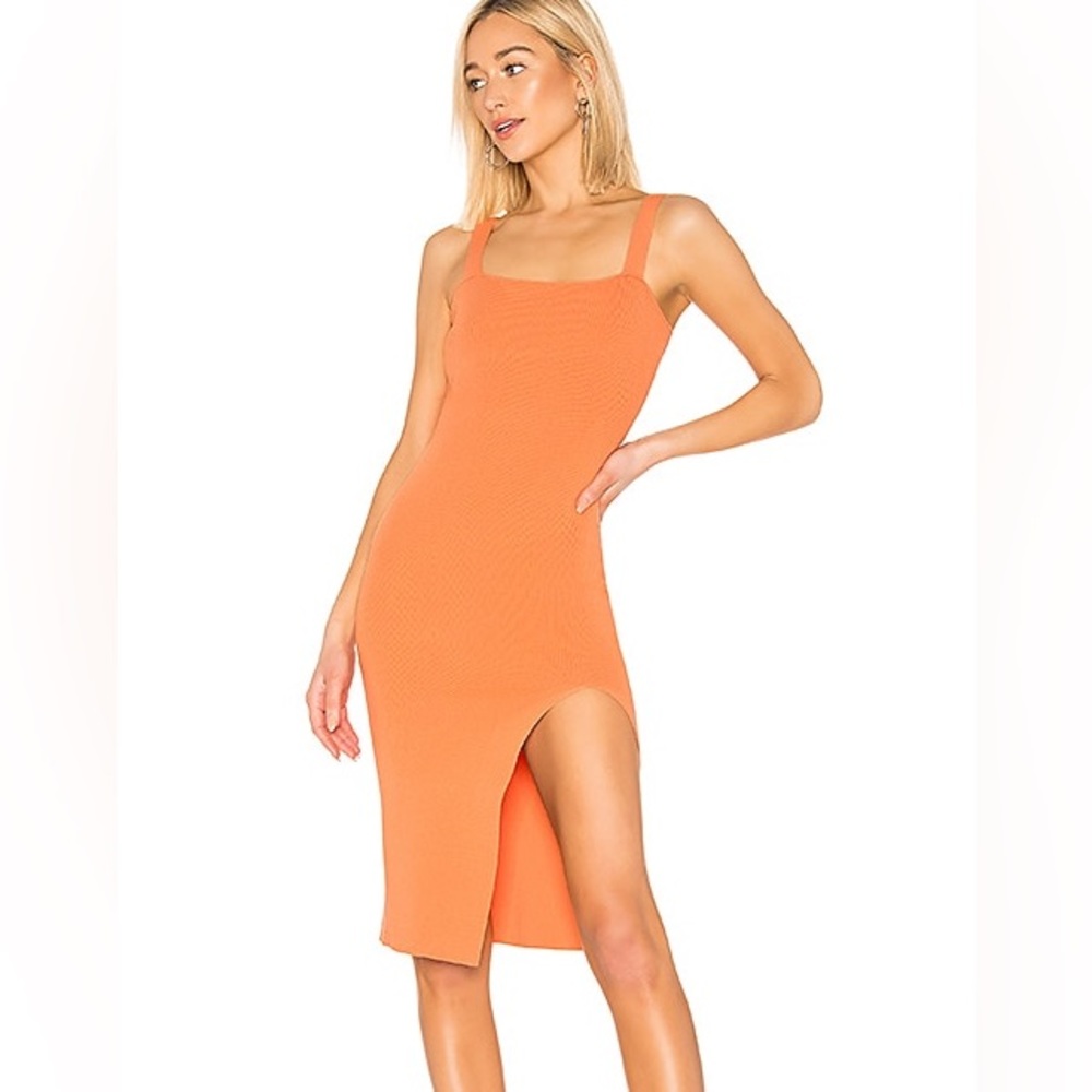 superdown Zoe Square Neck Bodycon Dress in Orange Medium